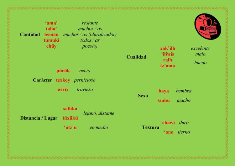 Ejemplos de adjetivos en el idioma Xinka I